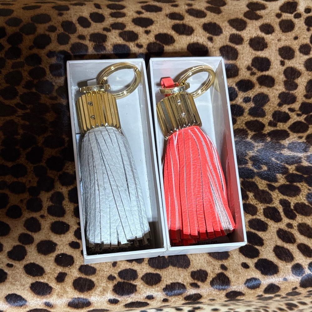 India Hicks Gold and Coral Tassel Keychain Set